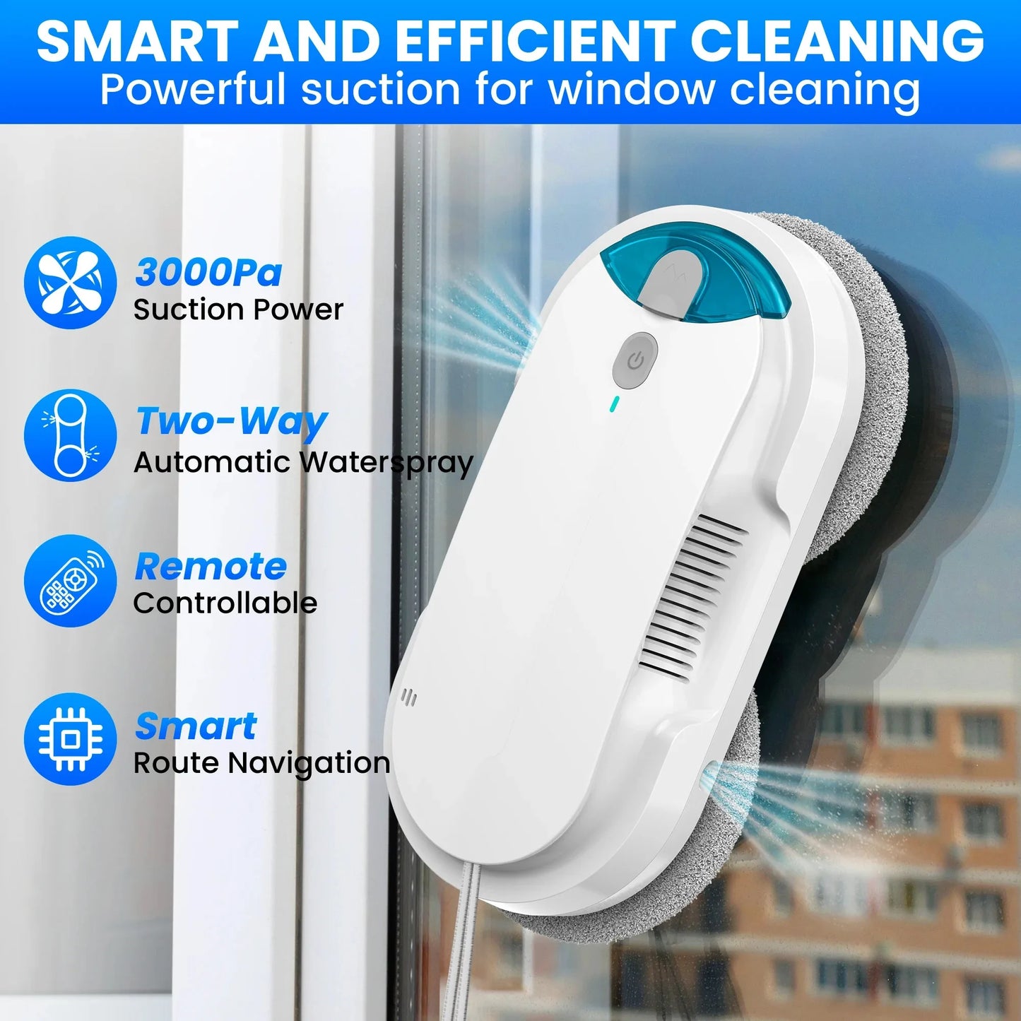 Window Cleaning Robot Automatic Water Spray Function with Remote Control Smart Vacuum Cleaner Machine for Home Glass Washer