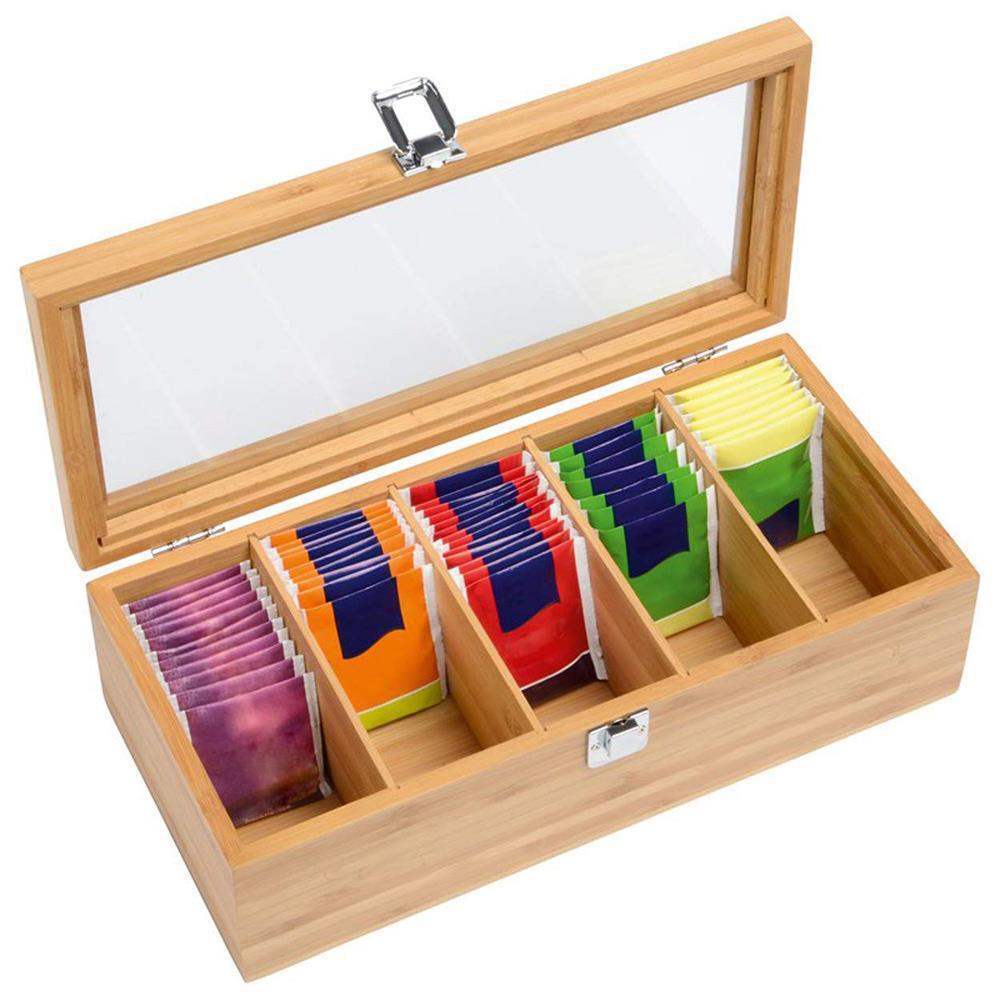 Box Bamboo System Tea Bag Jewelry Organizer Storarage