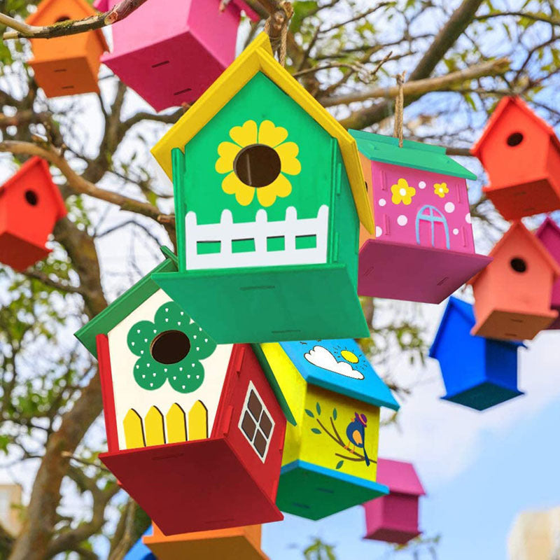 Hand Painted Wooden Bird House Indoor And Outdoor Pendant