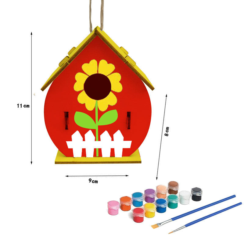 Hand Painted Wooden Bird House Indoor And Outdoor Pendant