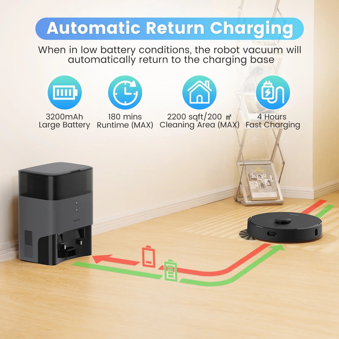 L40+ Robot Vacuum Cleaner and Mop Combo - 75-Day Self-Empty Bin, 180 Min Runtime, App and Voice Control