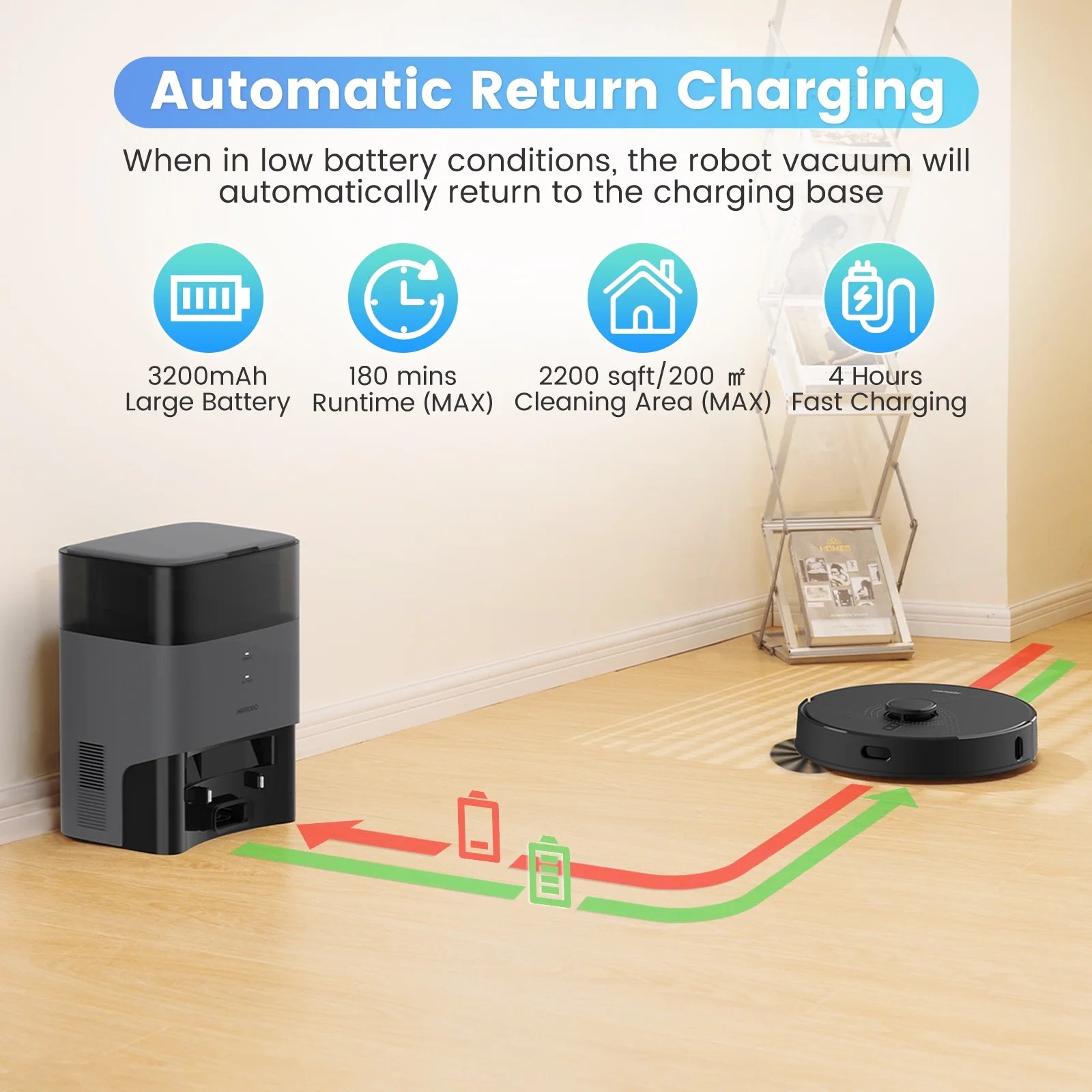 L40+ Robot Vacuum Cleaner and Mop Combo - 75-Day Self-Empty Bin, 180 Min Runtime, App and Voice Control