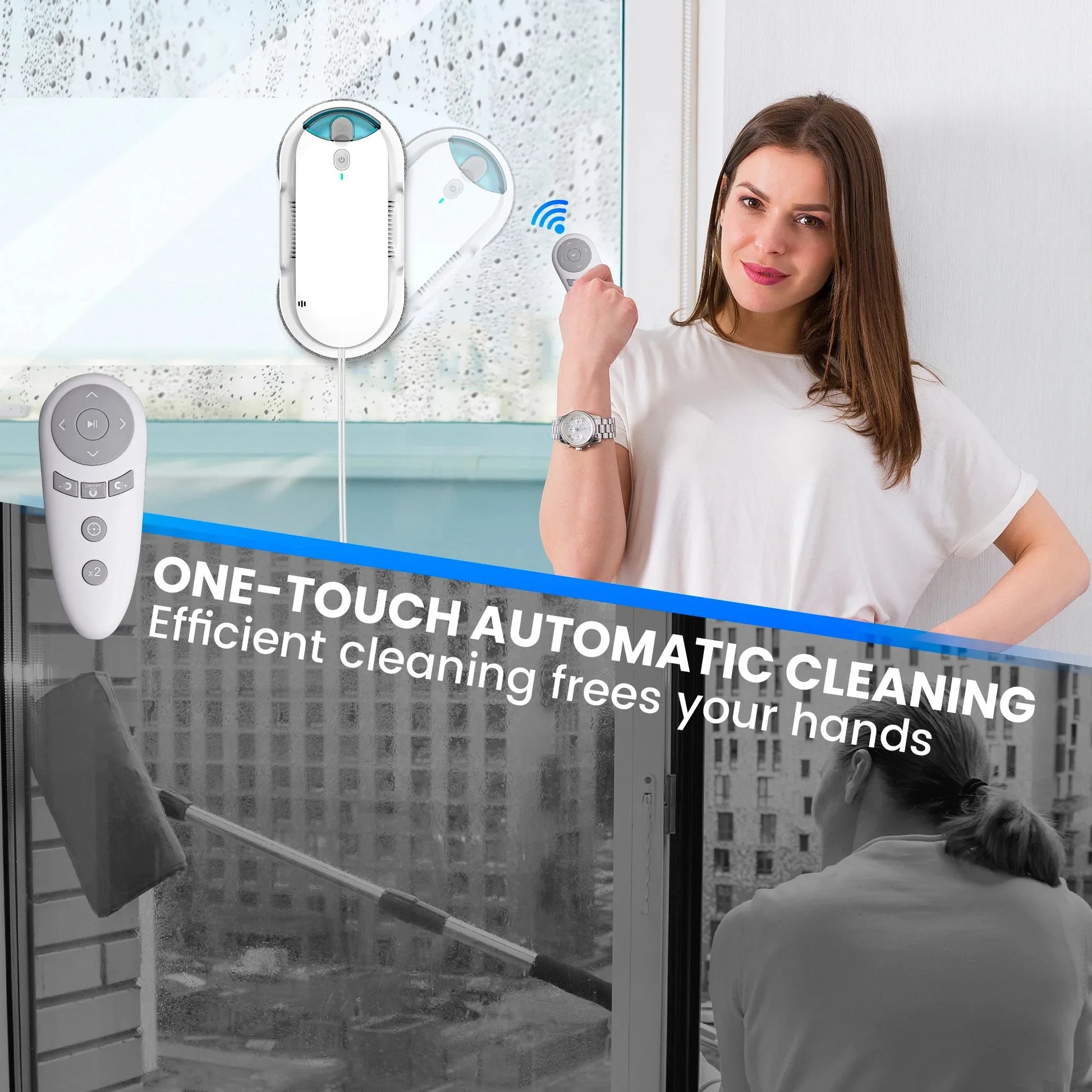 Window Cleaning Robot Automatic Water Spray Function with Remote Control Smart Vacuum Cleaner Machine for Home Glass Washer