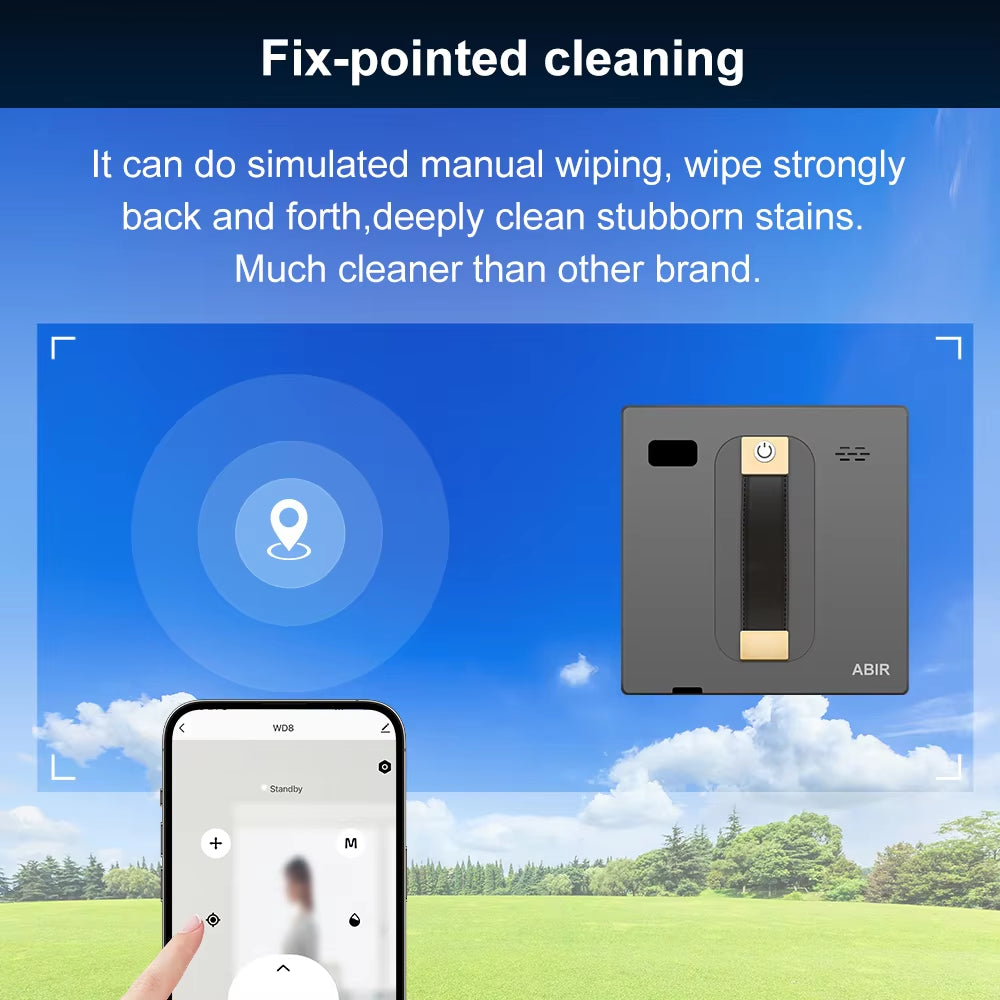 Robot Window Cleaner  Wd8,Dual Water Spray,Smart Memory,High Vacuum Suction, Laser Sensor, Home Wall Glass Cleaning Robot