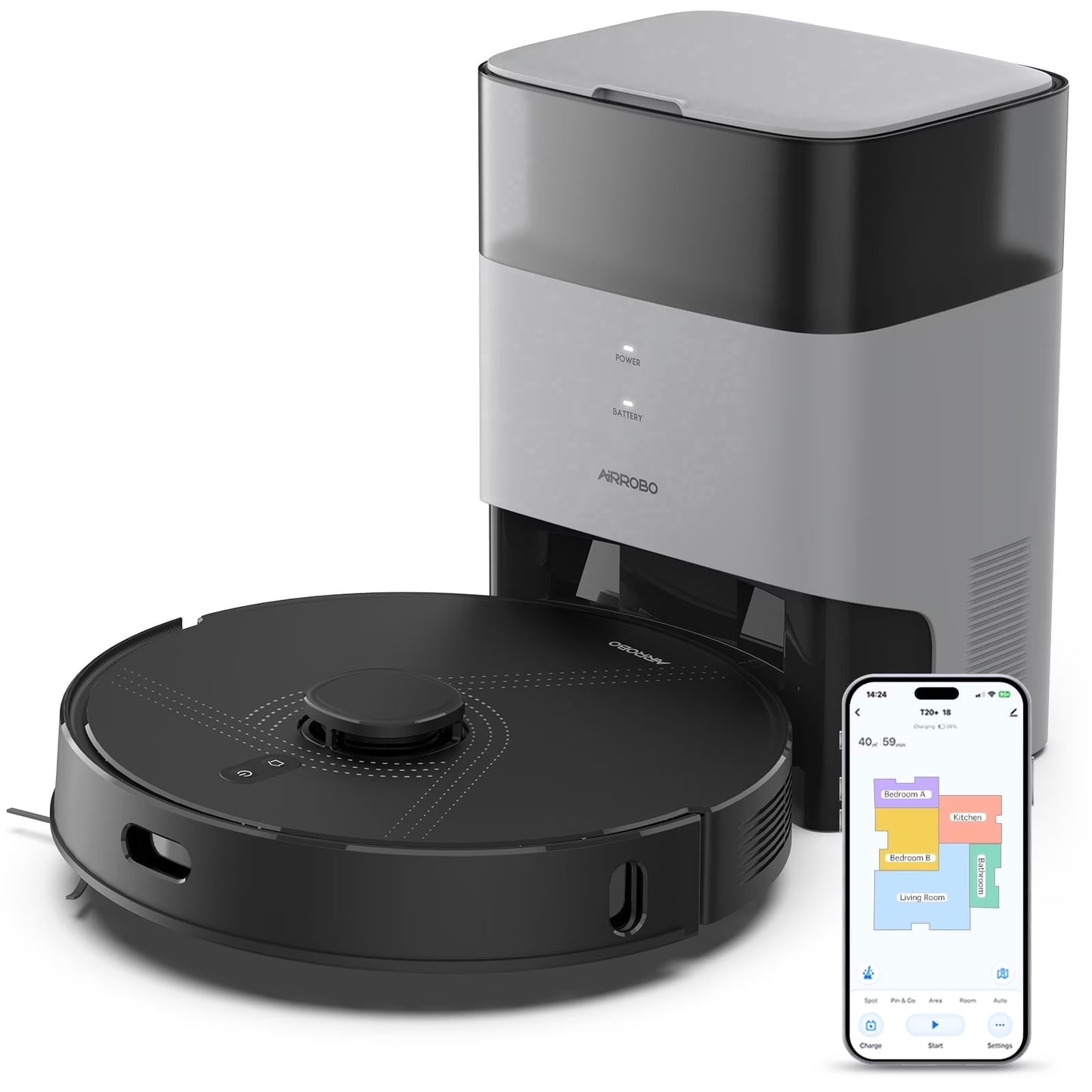 L40+ Robot Vacuum Cleaner and Mop Combo - 75-Day Self-Empty Bin, 180 Min Runtime, App and Voice Control