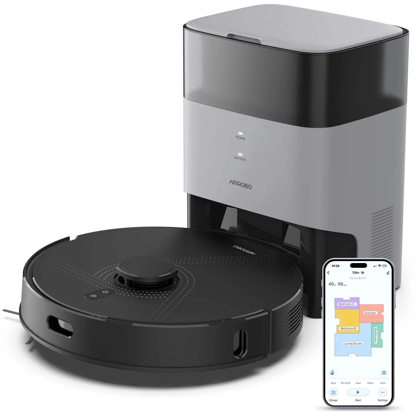 L40+ Robot Vacuum Cleaner and Mop Combo - 75-Day Self-Empty Bin, 180 Min Runtime, App and Voice Control