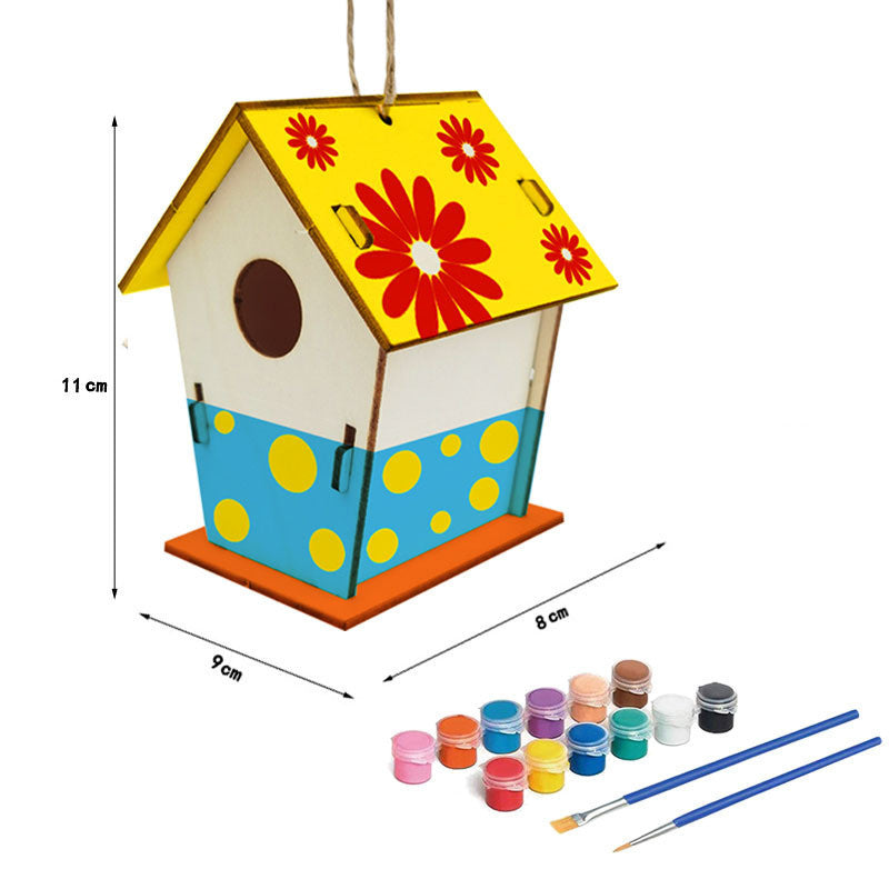 Hand Painted Wooden Bird House Indoor And Outdoor Pendant