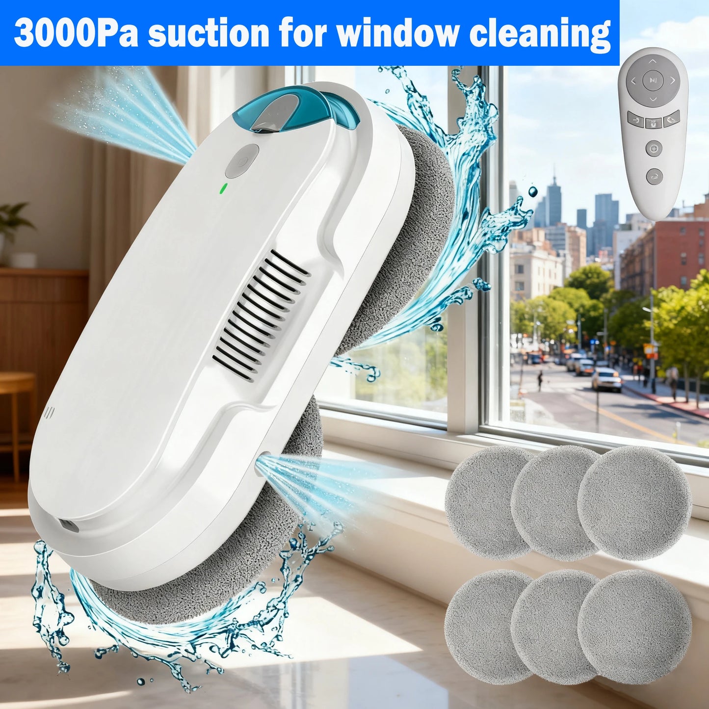 Window Cleaning Robot Automatic Water Spray Function with Remote Control Smart Vacuum Cleaner Machine for Home Glass Washer