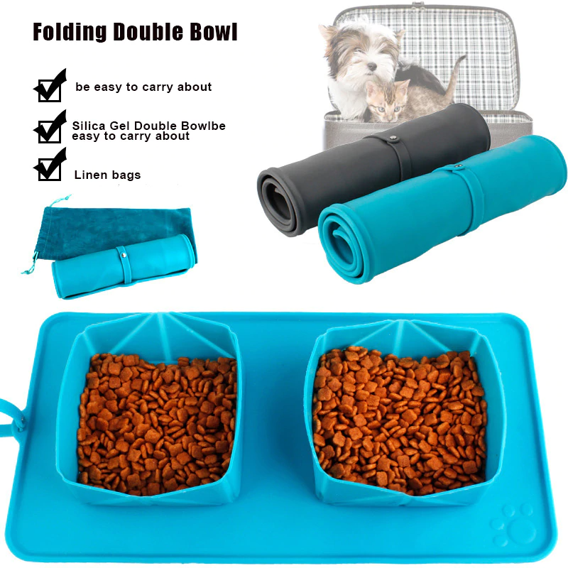 Double Food Bowl for Pets with Travel Bag