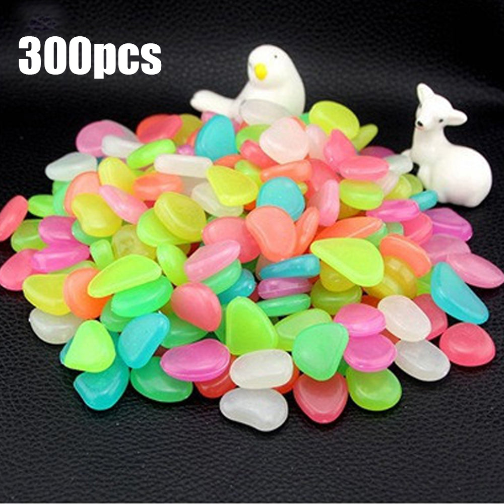 300 Pcs Glow In The Dark Bright Pebbles Aquarium Garden Decor