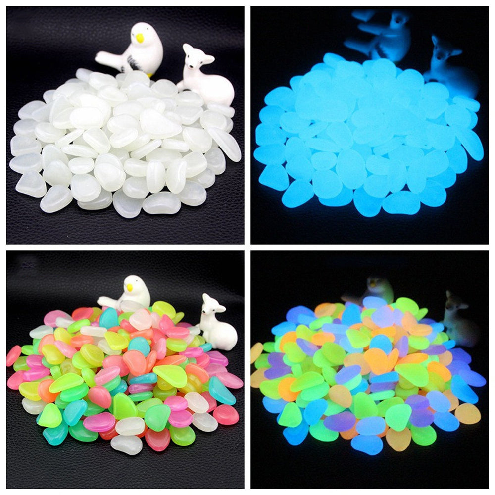 300 Pcs Glow In The Dark Bright Pebbles Aquarium Garden Decor