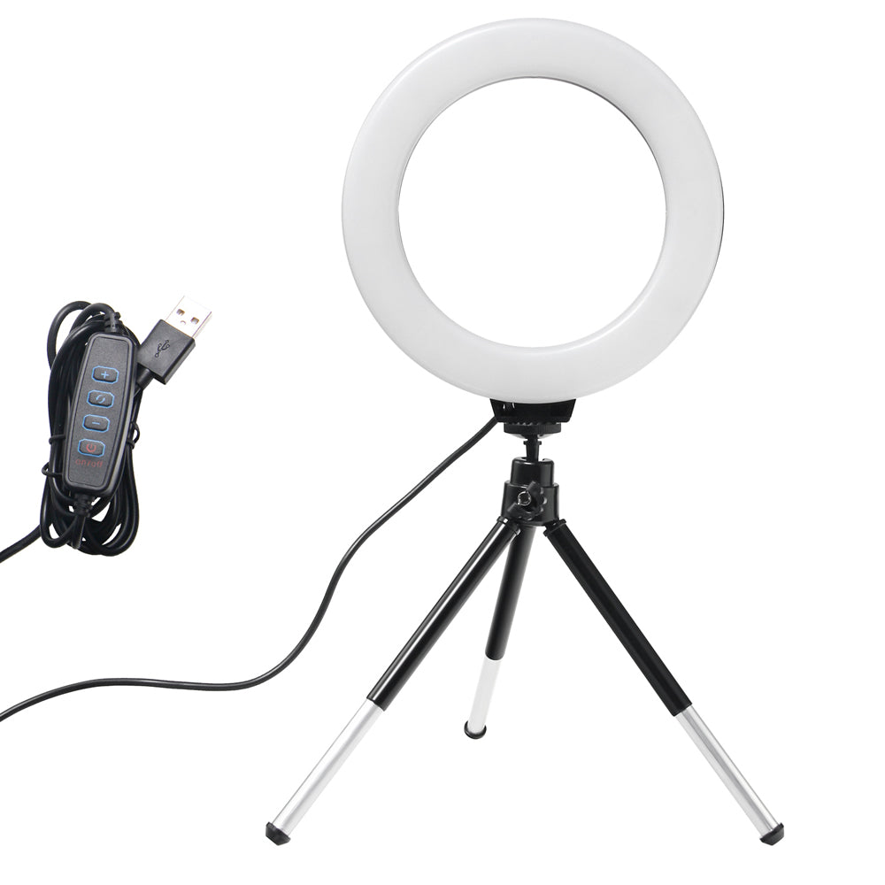 6inch Mini LED Desktop Video Ring Light Selfie Lamp With Tripod Stand