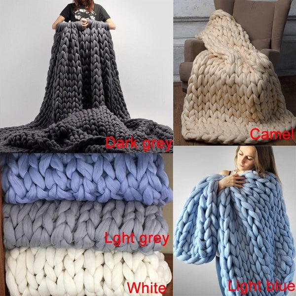 Super Thick Chunky Yarn Bulky Hand Knitting Blanket