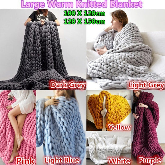 Super Thick Chunky Yarn Bulky Hand Knitting Blanket