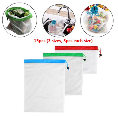 15 pcs Reusable Mesh Product Bags Eco-Friendly Grocery Bags